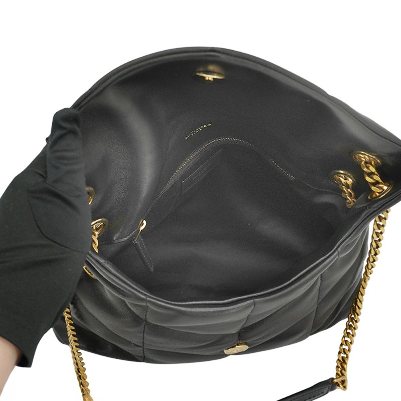 YSL Puffer 金鍊羊皮肩背/斜背包-小(577476-黑)-4