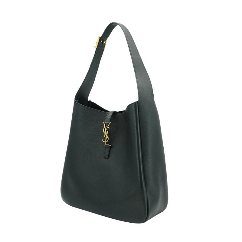 YSL LE 5A7 金logo粒面牛皮Hobo肩背包-大(753837-黑)-1