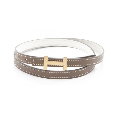 愛馬仕 Focus H 腰帶 80cm 皮革 棕色 白色 灰褐色 二手 女士