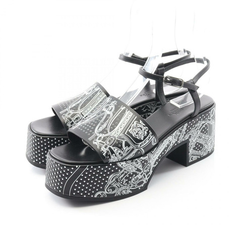 愛馬仕 Kervera 35 涼鞋 #38 鞋跟 H251220Z02350 黑色皮革二手女鞋