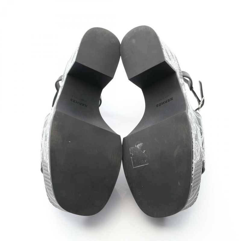 愛馬仕 Kervera 35 涼鞋 #38 鞋跟 H251220Z02350 黑色皮革二手女鞋-3