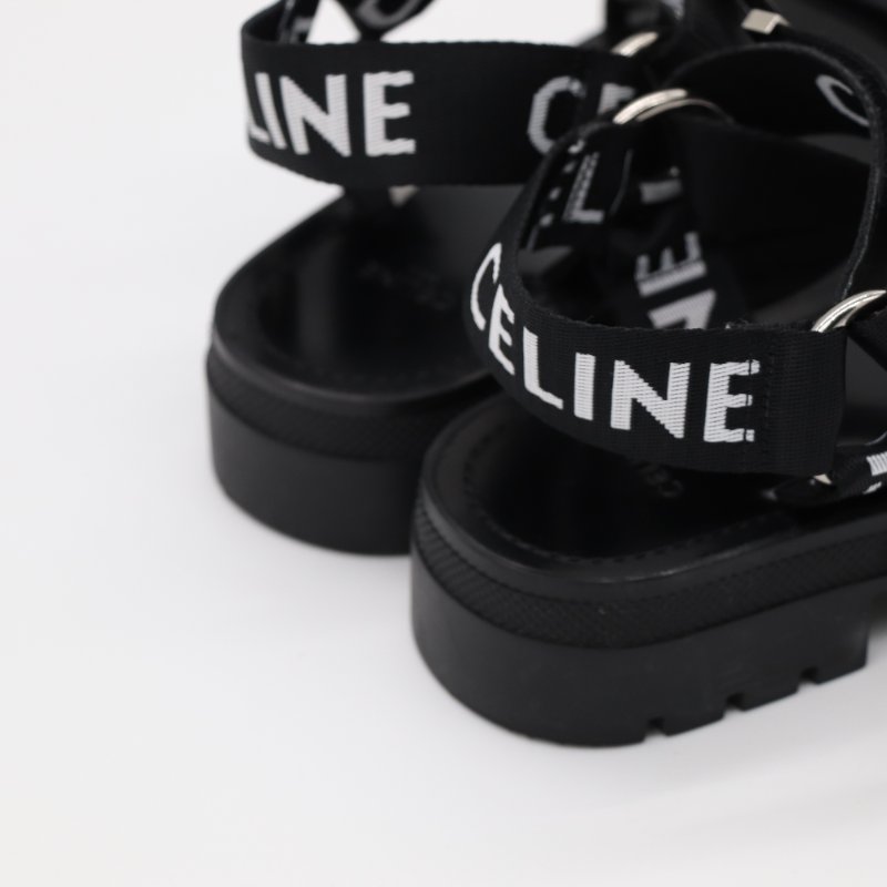 【近新♥️適合  EU38 尺碼】Celine 思琳 Chunky 黑白品牌Logo Sandal 厚底涼鞋-2