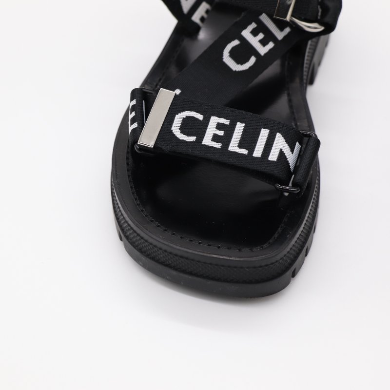 【近新♥️適合  EU38 尺碼】Celine 思琳 Chunky 黑白品牌Logo Sandal 厚底涼鞋-3