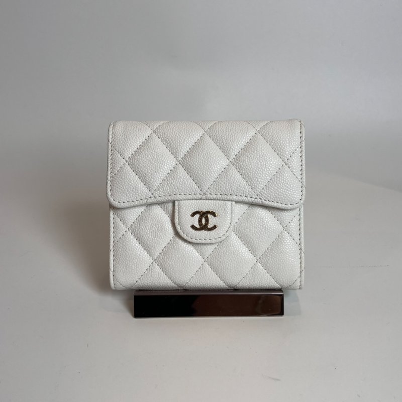 CHANEL AP0231/晶片款 CF三折短夾荔枝白淡金釦-0