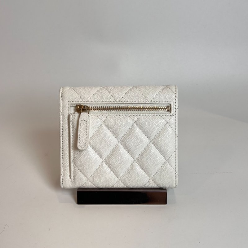 CHANEL AP0231/晶片款 CF三折短夾荔枝白淡金釦-1