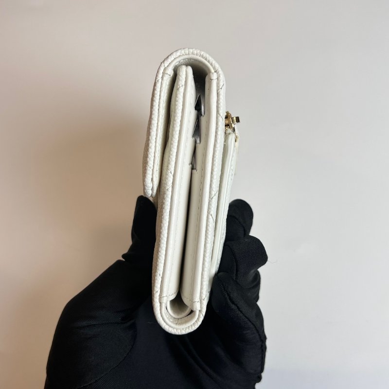 CHANEL AP0231/晶片款 CF三折短夾荔枝白淡金釦-2