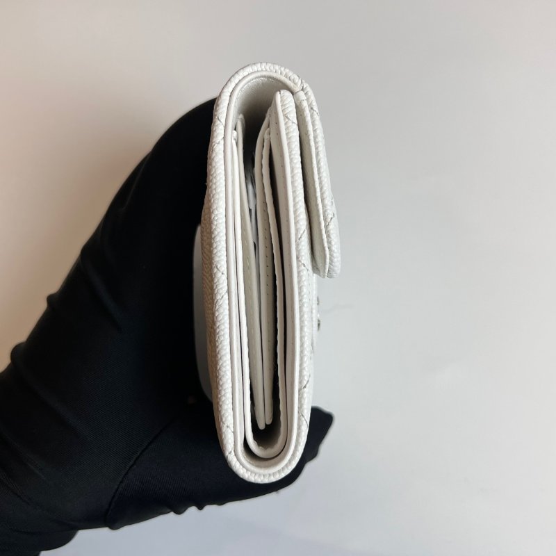 CHANEL AP0231/晶片款 CF三折短夾荔枝白淡金釦-3