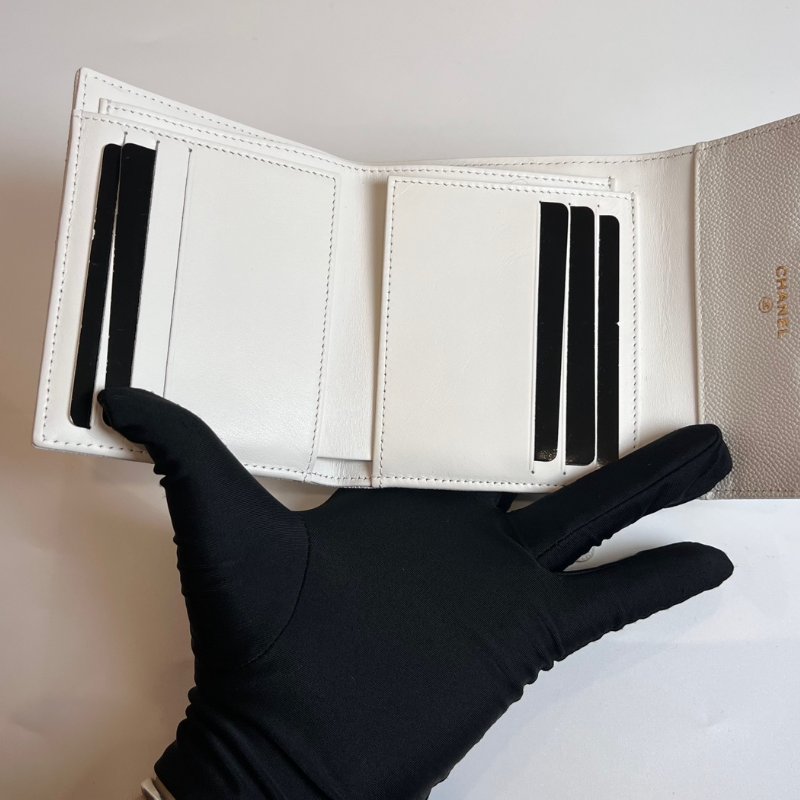 CHANEL AP0231/晶片款 CF三折短夾荔枝白淡金釦-4