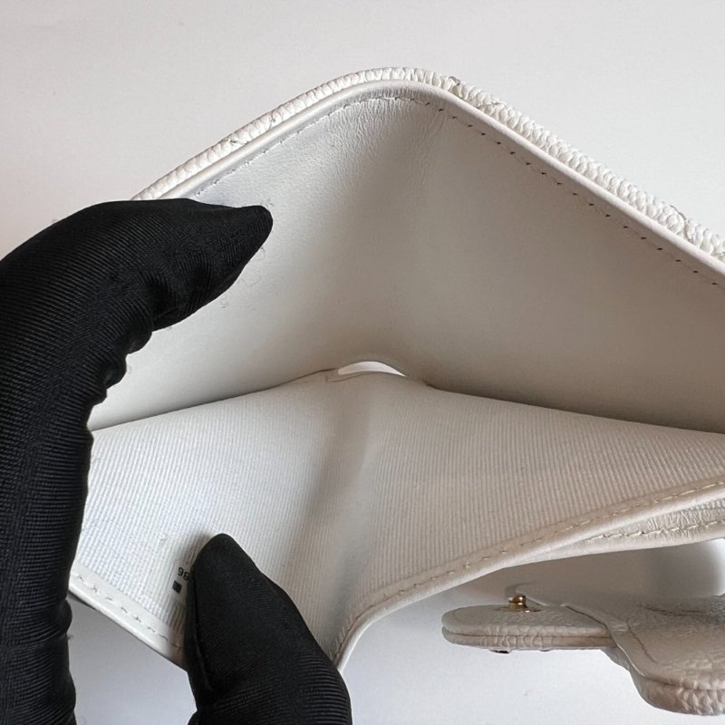 CHANEL AP0231/晶片款 CF三折短夾荔枝白淡金釦-5