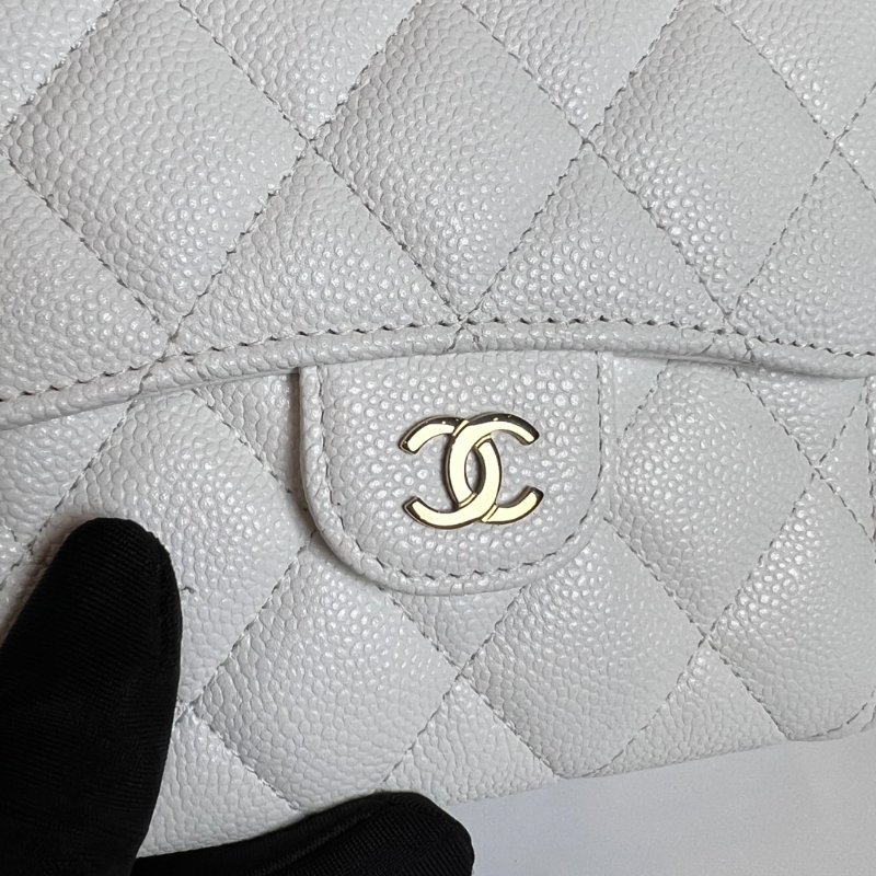 CHANEL AP0231/晶片款 CF三折短夾荔枝白淡金釦-9