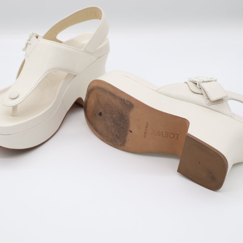 Loewe 羅威 Ease 奶白色 牛皮革 Anagram 經典 Logo 厚底拖鞋 厚底涼鞋 EU38-5