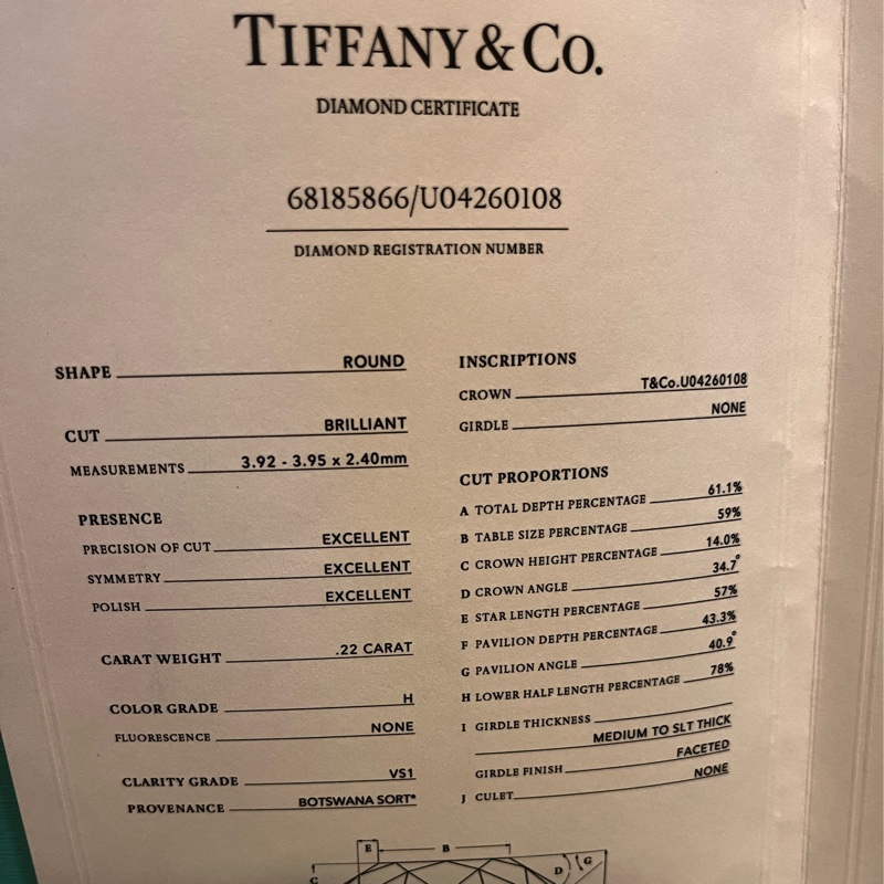 TIFFANY 蒂芬妮 PT950 鉑金 0.22 克拉 4爪鑲 鑽戒-7
