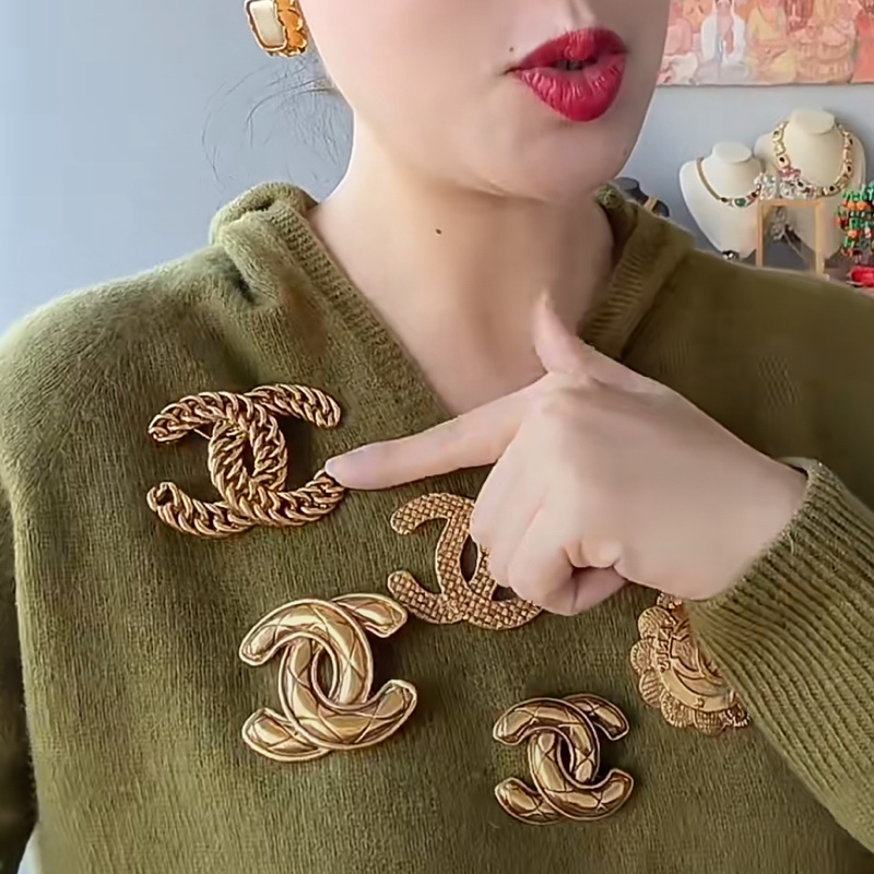 Chanel vintage 編織大logo胸針-5