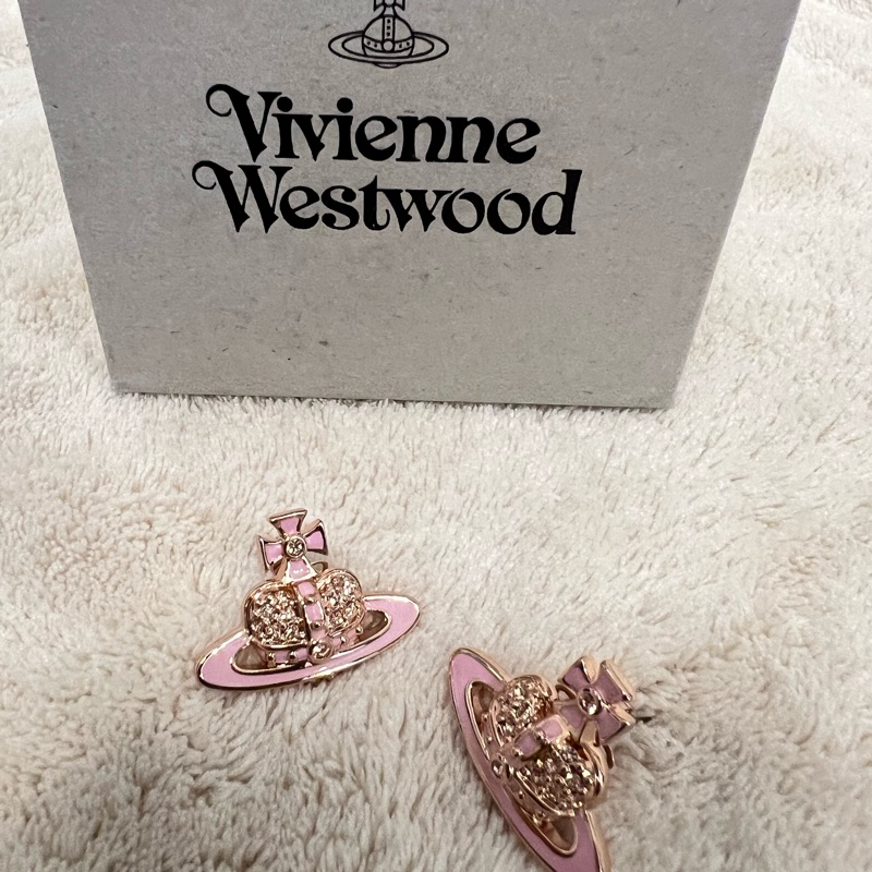 Vivienne Westwood 愛心粉鑽耳環/粉-0