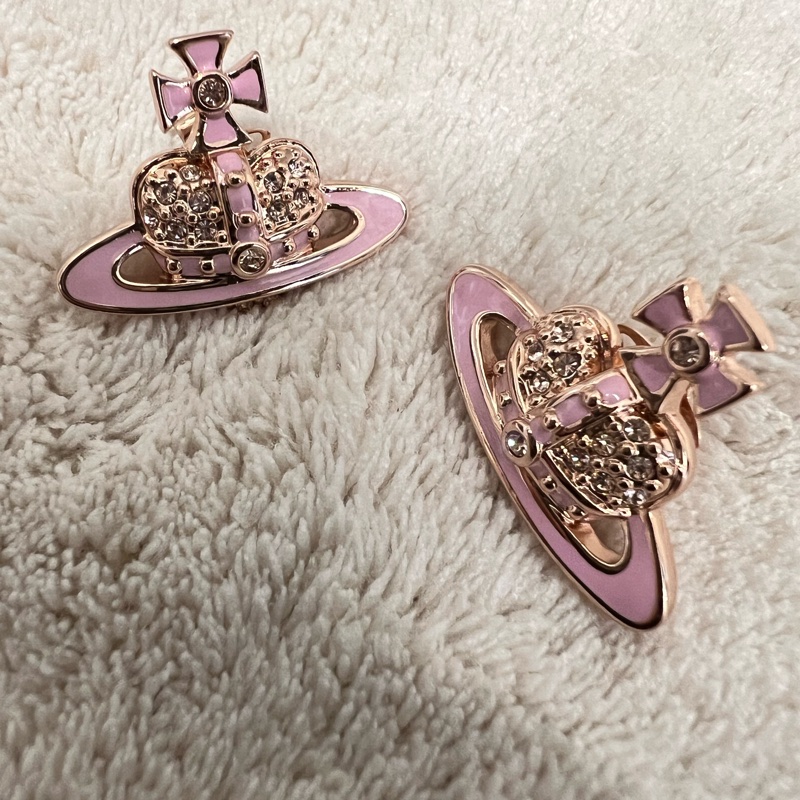 Vivienne Westwood 愛心粉鑽耳環/粉-1