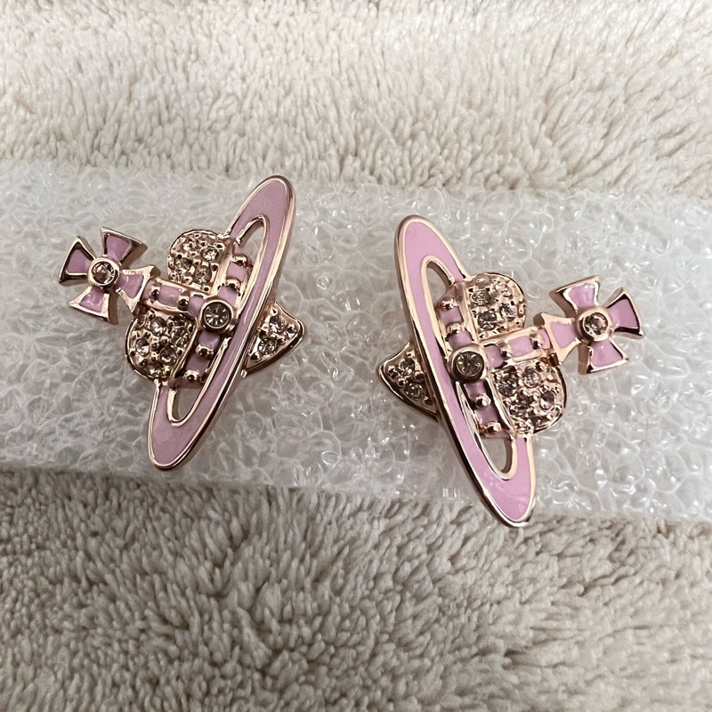 Vivienne Westwood 愛心粉鑽耳環/粉-2