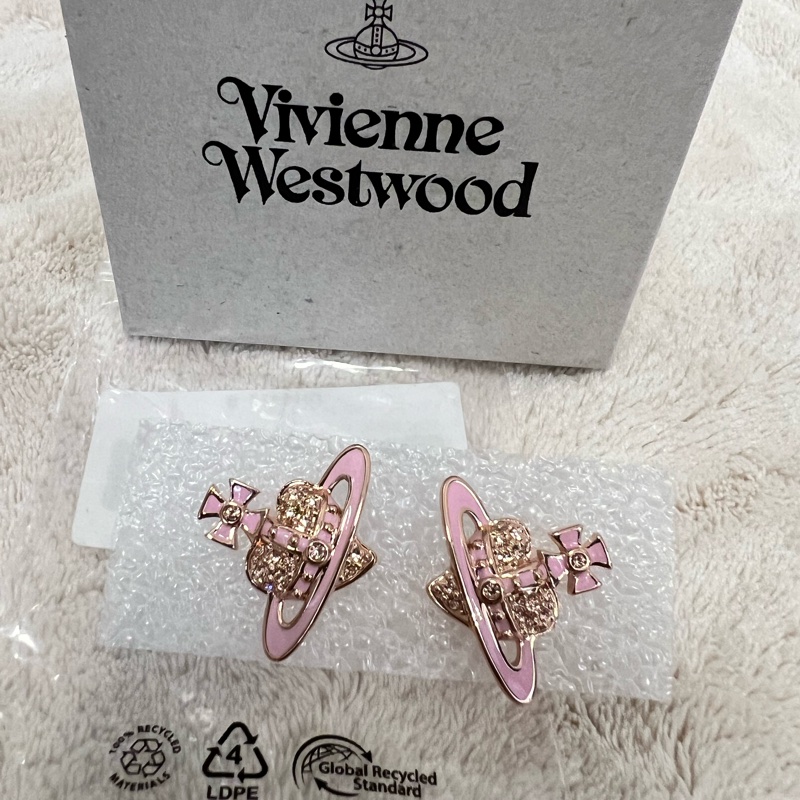 Vivienne Westwood 愛心粉鑽耳環/粉-3