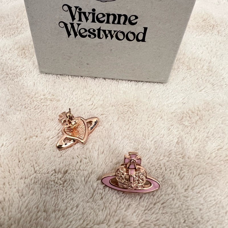 Vivienne Westwood 愛心粉鑽耳環/粉-7
