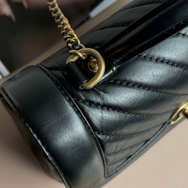 ::CHANEL:: Chevron Top Handle Flap Bag 黑色提把山形紋口蓋斜背鏈包-5