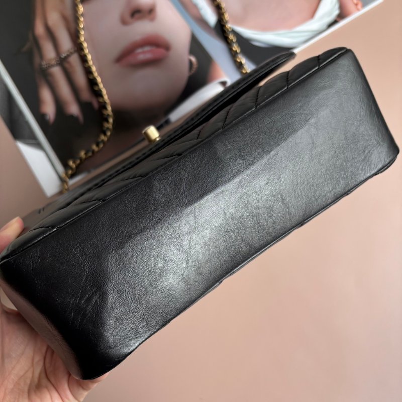 ::CHANEL:: Chevron Top Handle Flap Bag 黑色提把山形紋口蓋斜背鏈包-6