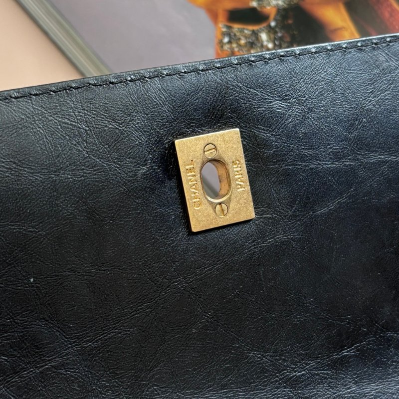 ::CHANEL:: Chevron Top Handle Flap Bag 黑色提把山形紋口蓋斜背鏈包-17