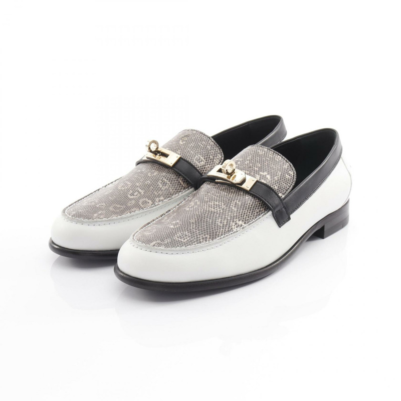 愛馬仕 Desting 莫卡辛鞋，蜥蜴皮皮革，白色/黑色/白色，二手女款-0