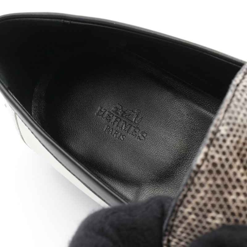 愛馬仕 Desting 莫卡辛鞋，蜥蜴皮皮革，白色/黑色/白色，二手女款-4