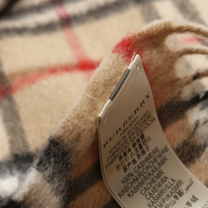 BURBERRY Nova 格紋圍巾披肩羊絨米色黑色紅色二手女款-3