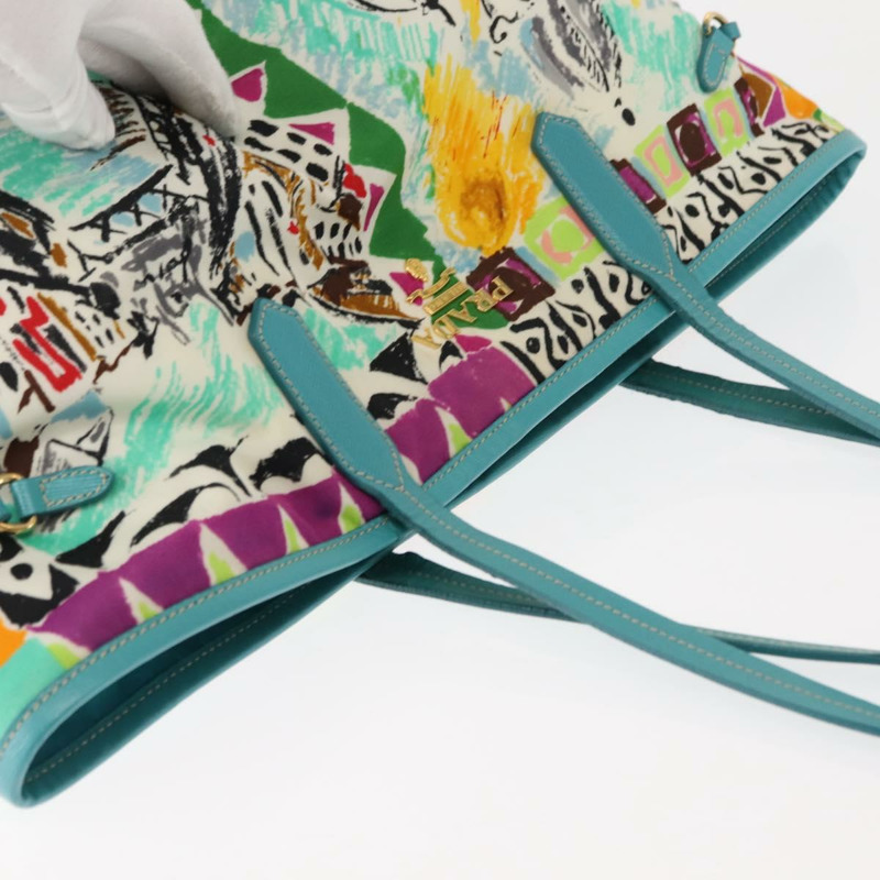 【日本直送】PRADA 托特包 尼龍皮革 綠松石藍 金色 正品 147406-5