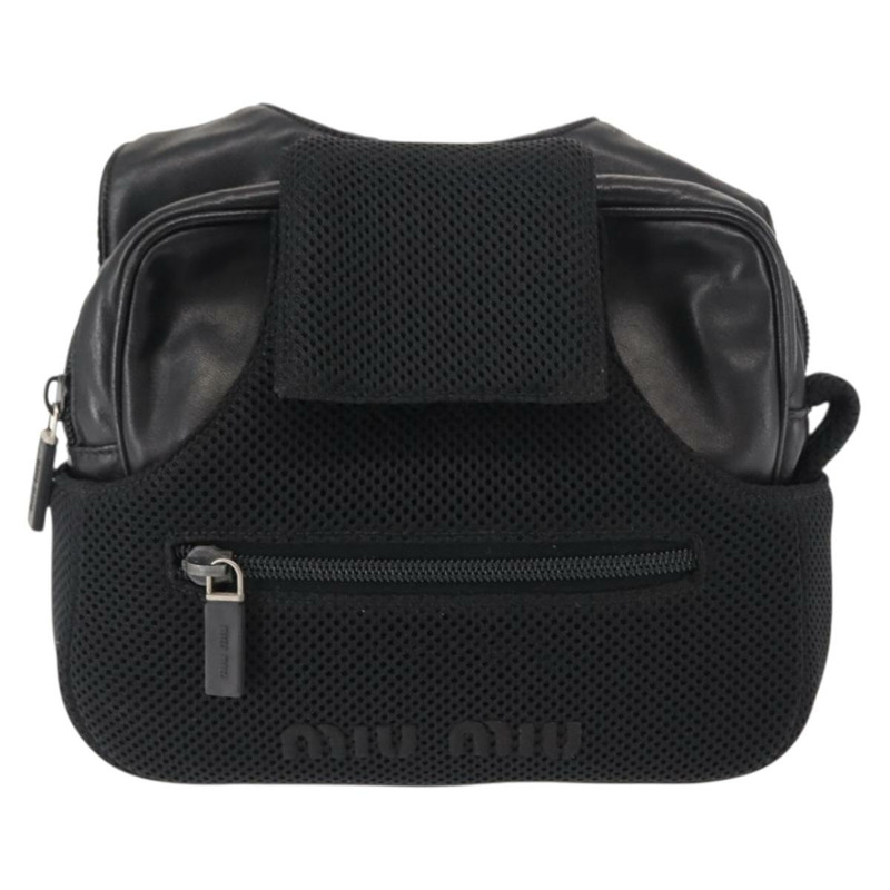 【日本直送】Miu Miu 單肩包 皮革網布 黑色 銀色 正品 146708-12