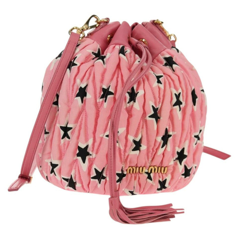 Miu Miu Matelasse 星星肩包 帆布皮革 粉金色金色正品 yk19705
