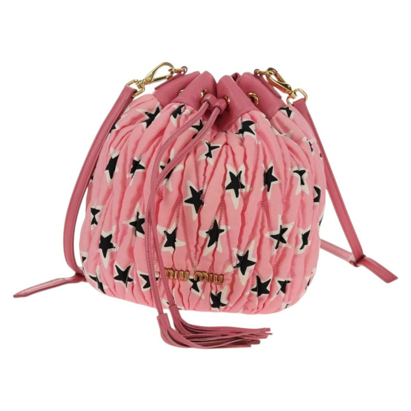 【日本直送】Miu Miu Matelasse 星星肩包 帆布皮革 粉金色金色正品 yk19705-12