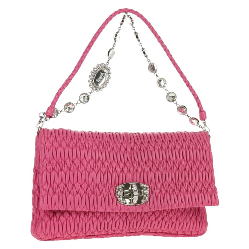 【日本直送】Miu Miu Matelasse Bijoux 單肩包 皮革 粉紅色 金邊 正品 yk19712V-0