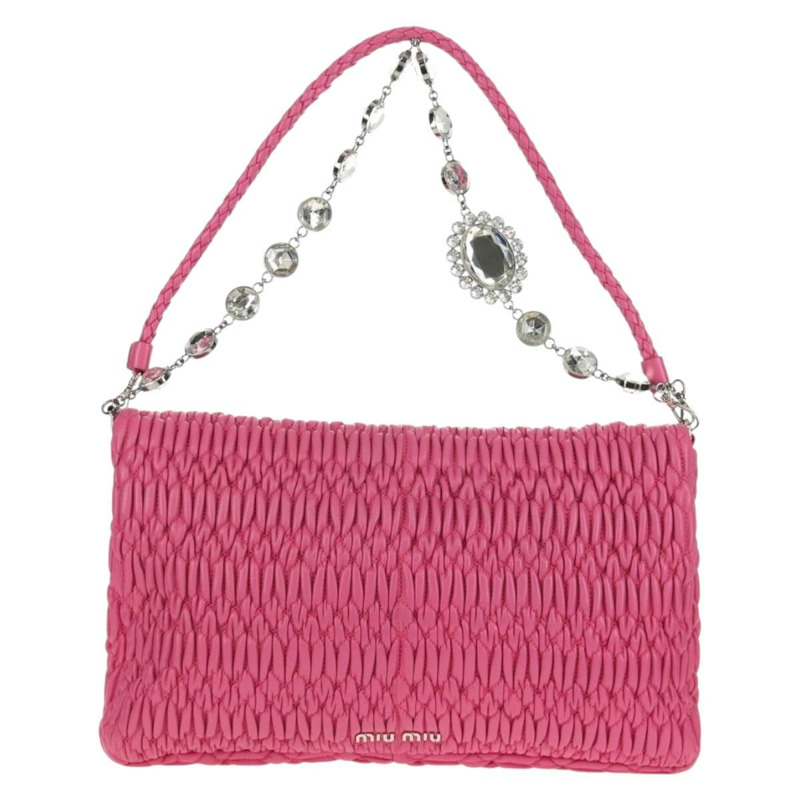 【日本直送】Miu Miu Matelasse Bijoux 單肩包 皮革 粉紅色 金邊 正品 yk19712V-1