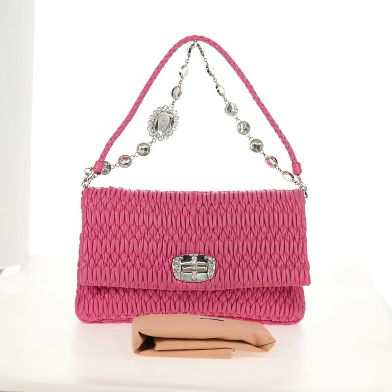 【日本直送】Miu Miu Matelasse Bijoux 單肩包 皮革 粉紅色 金邊 正品 yk19712V-11