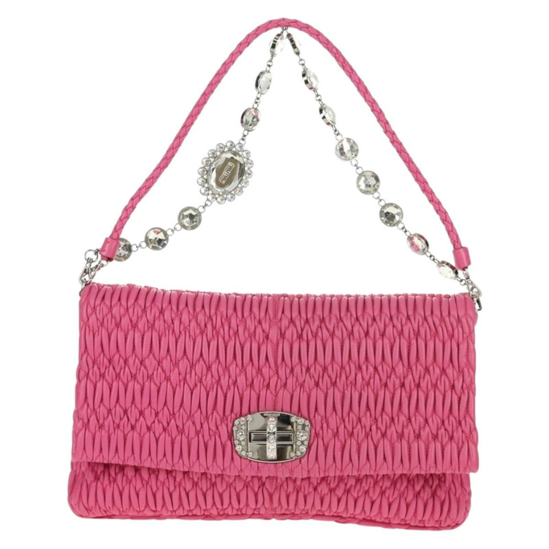 【日本直送】Miu Miu Matelasse Bijoux 單肩包 皮革 粉紅色 金邊 正品 yk19712V-12