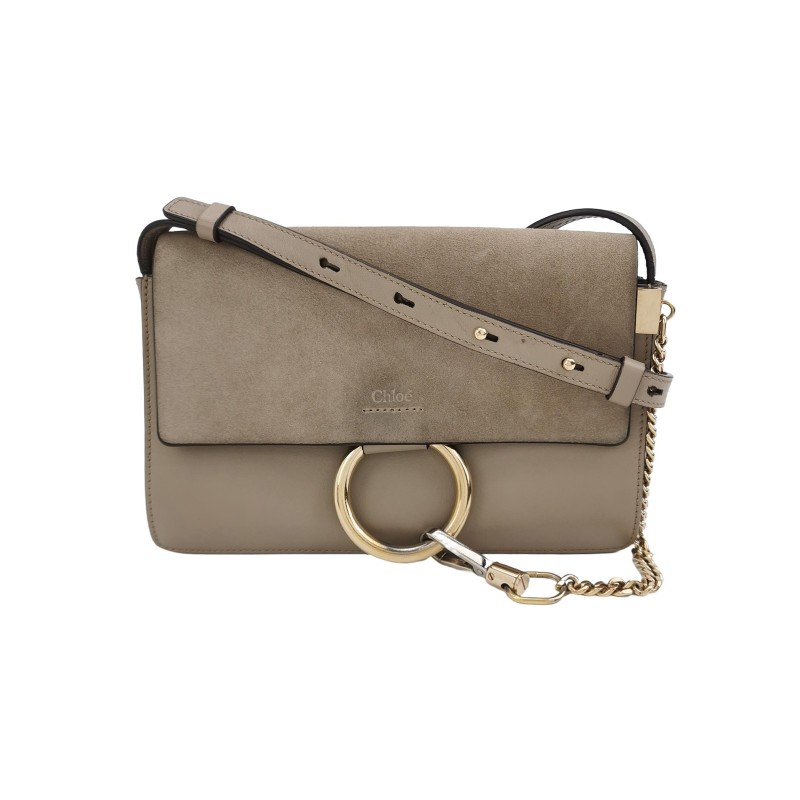 Chloe Faye小號牛皮翻毛皮拼皮鏈條扣飾斜挎包單肩包-0