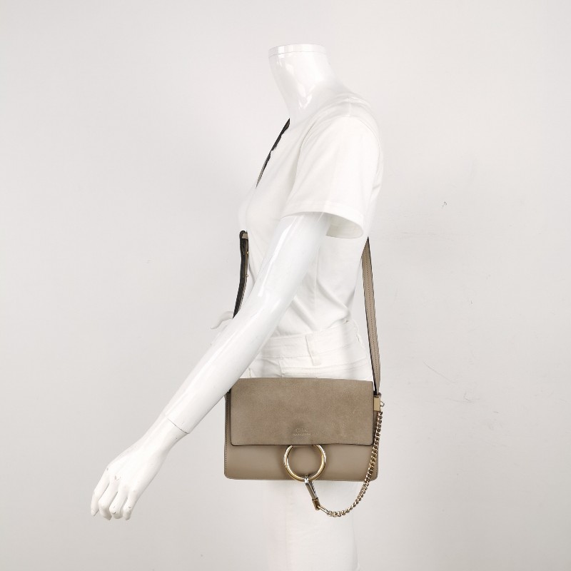 Chloe Faye小號牛皮翻毛皮拼皮鏈條扣飾斜挎包單肩包-1