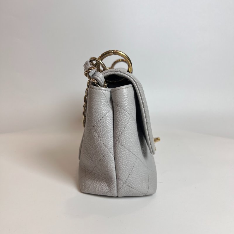 CHANEL 29開 灰CF荔枝菱格紋金鍊條包-3