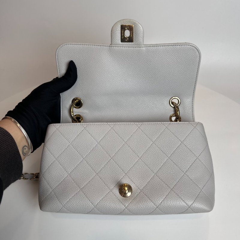CHANEL 29開 灰CF荔枝菱格紋金鍊條包-5