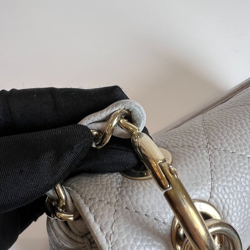 CHANEL 29開 灰CF荔枝菱格紋金鍊條包-12