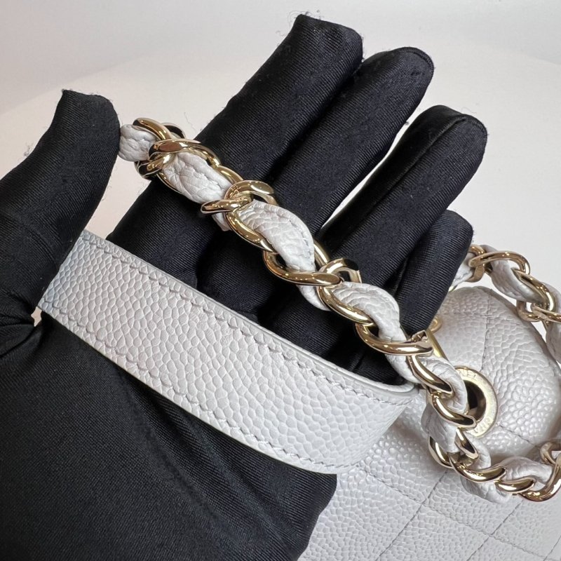 CHANEL 29開 灰CF荔枝菱格紋金鍊條包-15