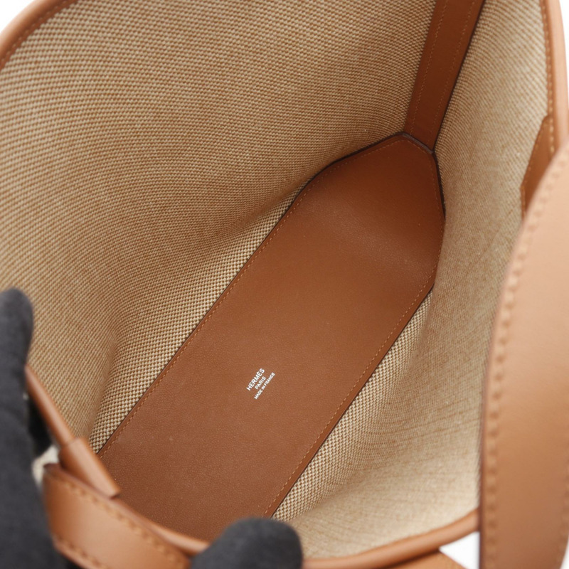 愛馬仕 H en Biais PM 手提包 Z Swift 皮革盥洗包 H 棕色 Ecru 二手女士-2