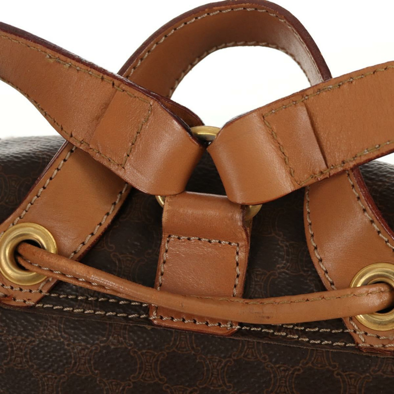 【日本直送】CELINE Macadam帆布雙肩包 PVC皮革 棕色 金色 Auth am9264-19