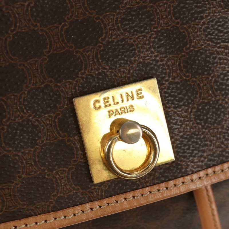 【日本直送】CELINE Macadam帆布雙肩包 PVC皮革 棕色 金色 Auth am9264-20