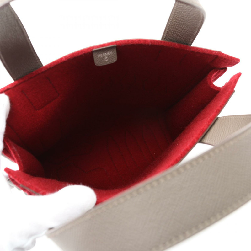 愛馬仕 Petit H 手提包，Epsom 皮革，毛氈材質，棕色、紅色、灰褐色，二手女款-2