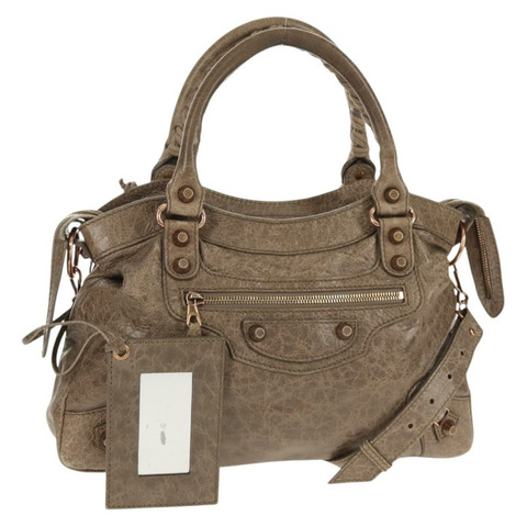 BALENCIAGA The Giant Town 手提包 皮革 2way 棕金色 285434 正品 yk19671V
