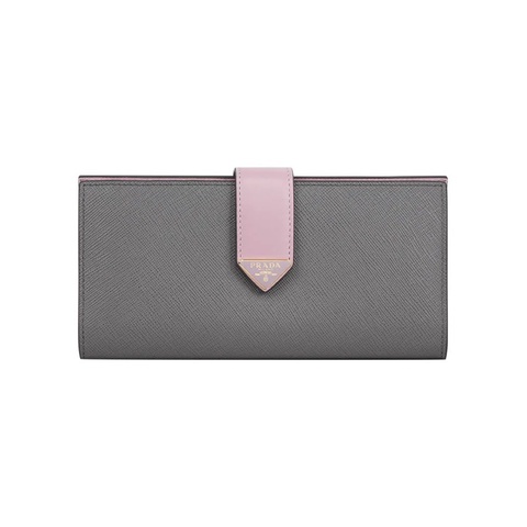 琺瑯三角Logo 撞色二折釦式長夾(石板灰/雪花石膏粉)