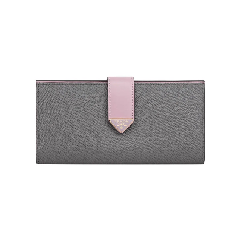 琺瑯三角Logo 撞色二折釦式長夾(石板灰/雪花石膏粉)-0