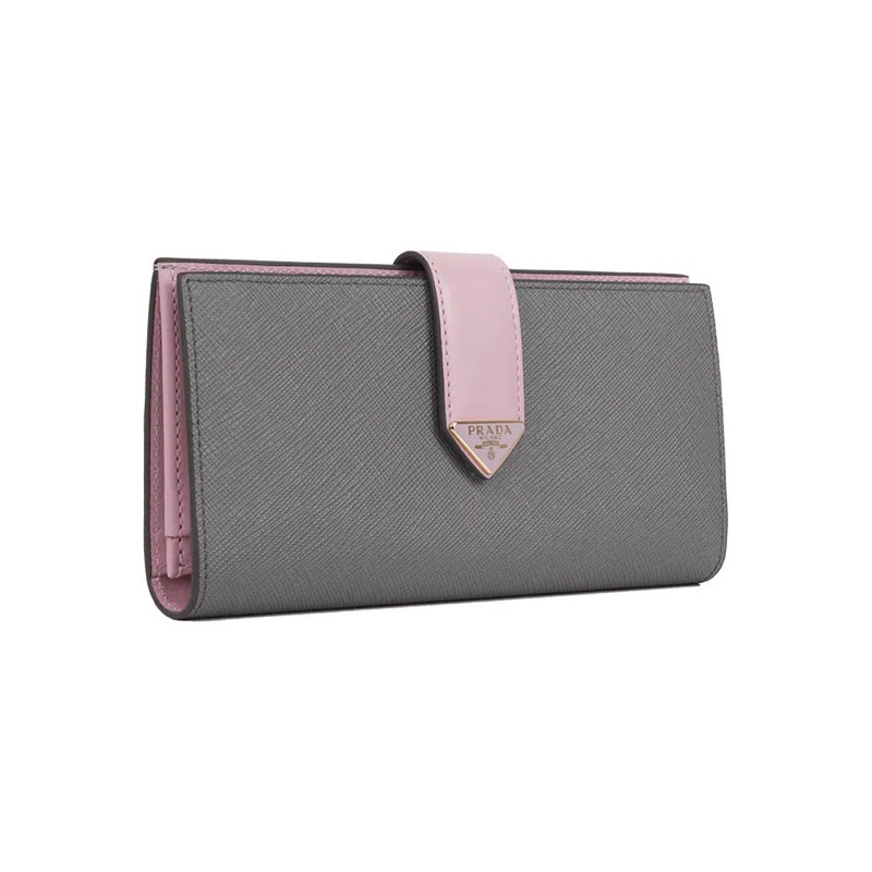 琺瑯三角Logo 撞色二折釦式長夾(石板灰/雪花石膏粉)-1